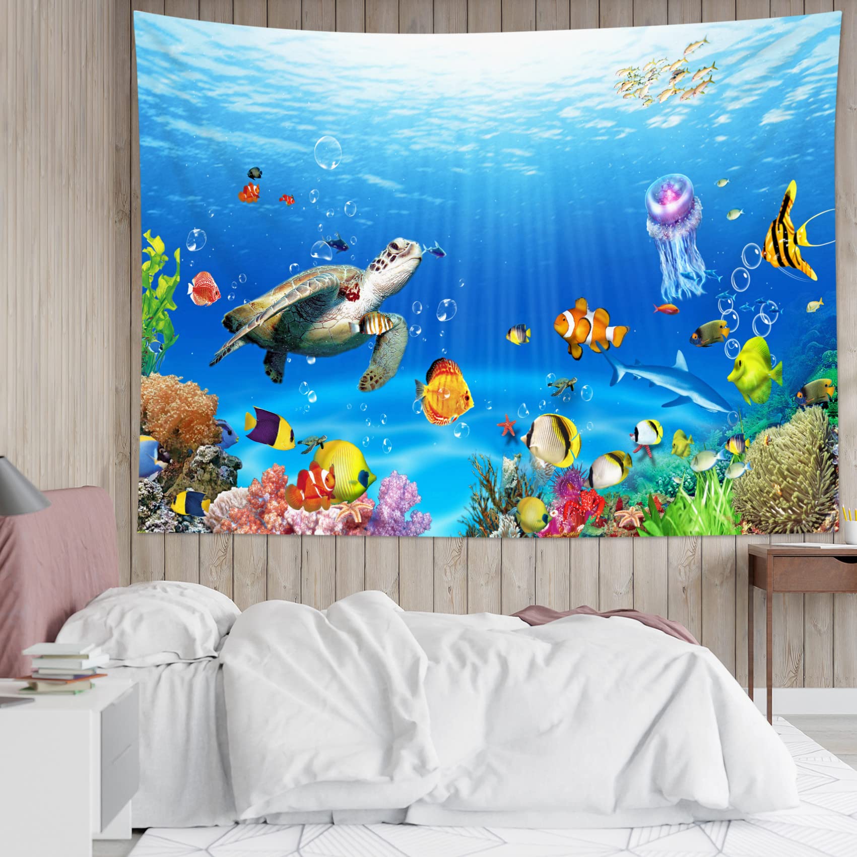 新品【ソファーカバー・タペストリー】ウミガメ・イルカ・シャチ・海亀・海の絵★布 Amazon.co.jp: HVEST ウミガメタペストリー 熱帯魚 クラゲとサンゴ礁